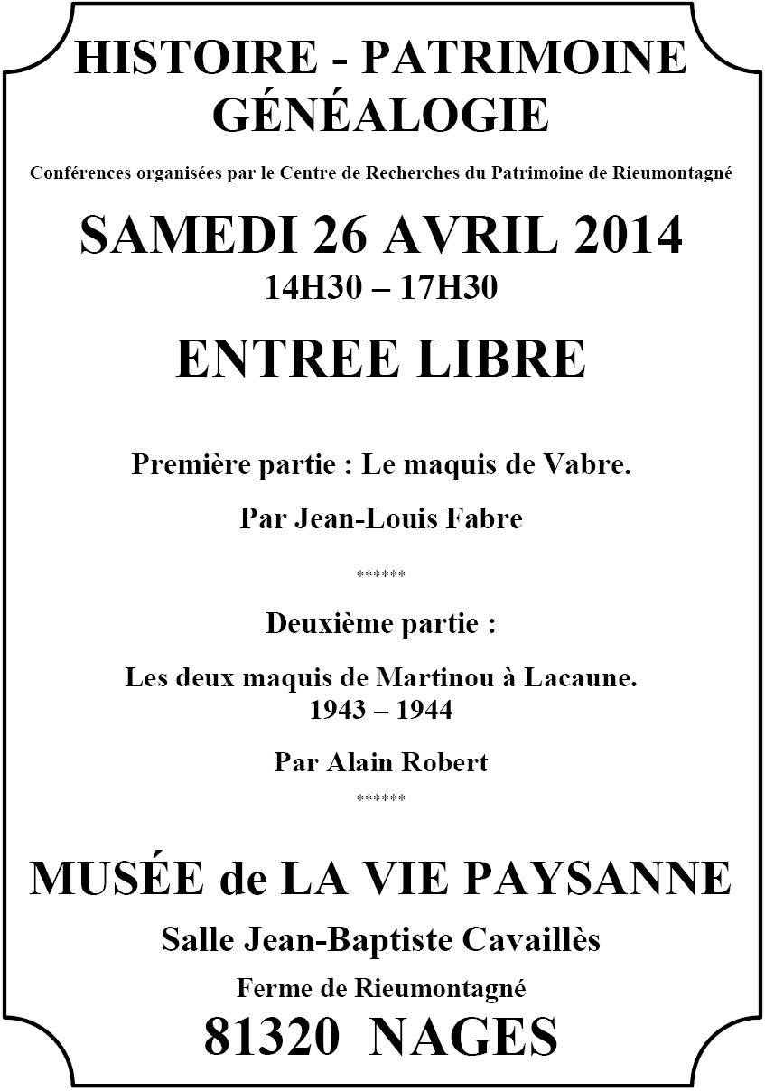 Samedi 26 avril 2014 – Après-midi du patrimoine