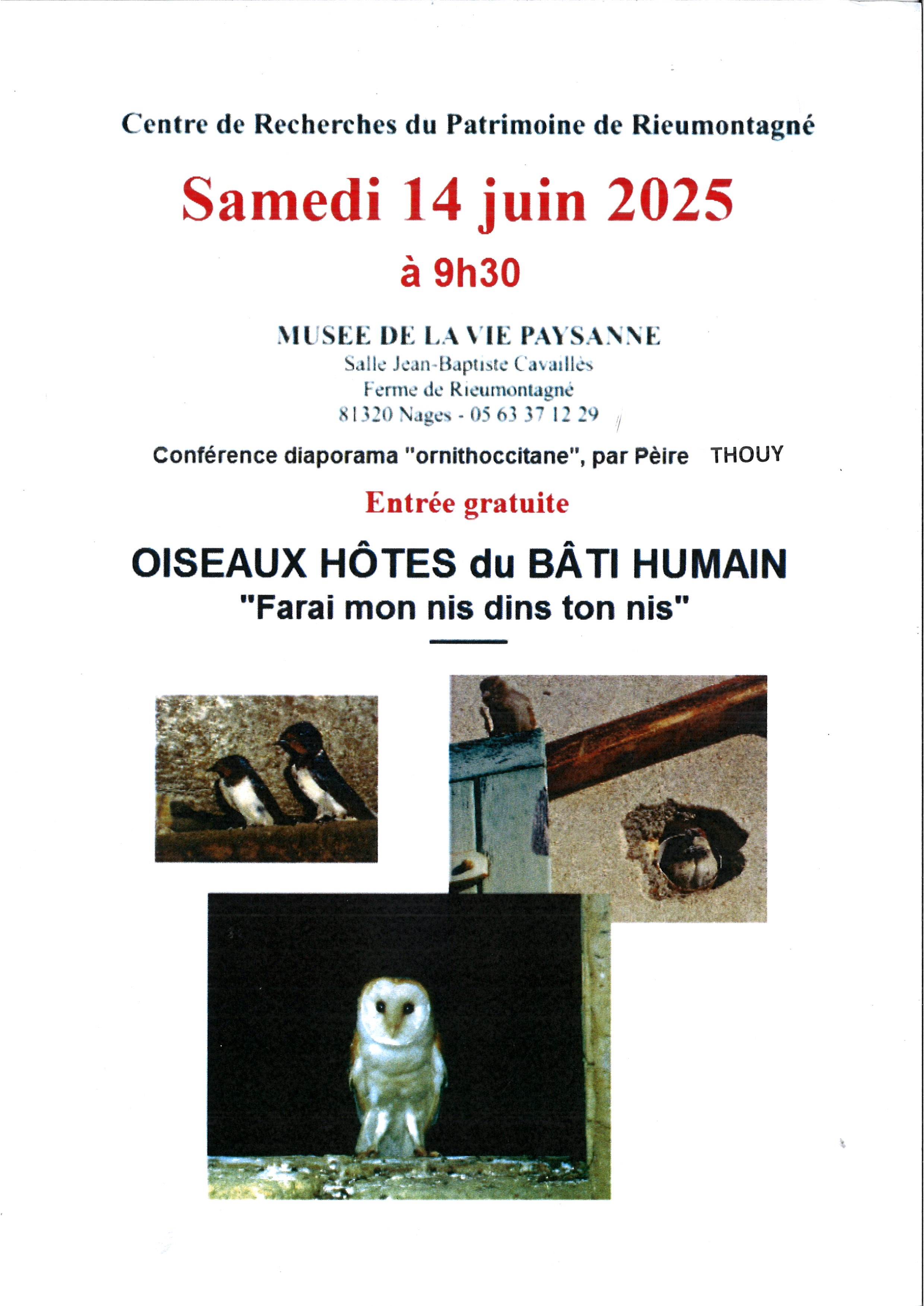 Conférence diaporama « Oiseaux Hôtes du Bâti Humain » Pèire Thouy